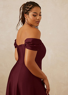 Christian Siriano Bridal for Azazie 1002 Bridesmaid Dresses Cabernet A-Line Off the Shoulder Stretch Satin Convertible Dress image10