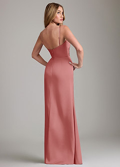 Azazie Danelle Bridesmaid Dresses Antique Rose Sheath Pleated Stretch Satin Dress image2