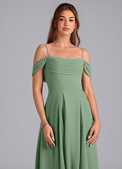 Azazie Almina Jurken voor bruidsmeisjes Converteerbaar Jurk van Chiffon met A-Lijn Off the Shoulder Matcha image5