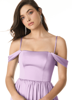 Azazie Morana Brautjungfernkleider Wandelbar A-Linie Schulterfrei Stretch-Satin Kleid Frostiges Flieder image6