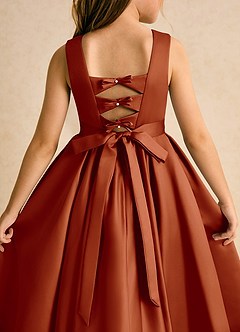 Azazie Junebuj Flower Girl Dresses Paprika Ball-Gown Pleated Matte Satin Dress image7