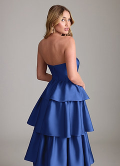Azazie Faye Bridesmaid Dresses Royal Blue A-Line Ruched Stretch Satin Dress image6
