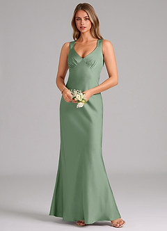 Azazie Kamila Brautjungfernkleider A-Linie Plissee Stretch-Satin Kleid Matcha image4