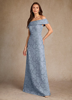 Azazie Medford Mother of the Bride Dresses Dusty Blue A-Line Off the Shoulder Floral Burnout Dress image5