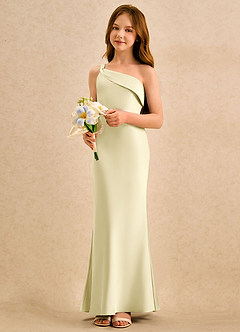 Azazie Almond Girls Formal Sukienki dla dziewczynek sypiących kwiaty Osłona Jedno ramię Satyna elastyczna Długość podłogi Sukienka image3