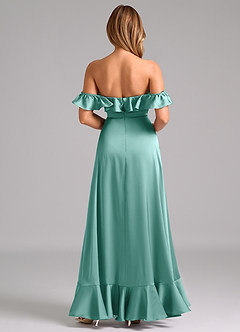 Azazie Lyra Jurken voor bruidsmeisjes Converteerbaar Jurk van Stretch Satijn met A-Lijn Off the Shoulder Aqua image6