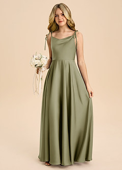 Azazie Popsy Junior Pistachio A-Line Bow Stretch Satin Dress image5