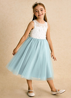Azazie Lina Flower Girl Dresses Ivory Mist Ball-Gown Lace Dress image4