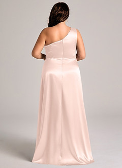 Azazie Brooke Bridesmaid Dresses Rose Gold A-Line One Shoulder Metallic Satin Dress image9