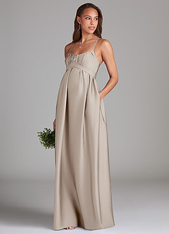 Azazie Llana Maternity Bridesmaid Dresses A-Line Stretch Satin Floor-Length Dress with Pockets image3