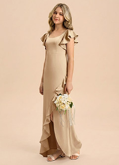 Azazie Demi Junior Meerjungfrau-Linie Schleifen Stretch-Satin Kleid Champagner image4