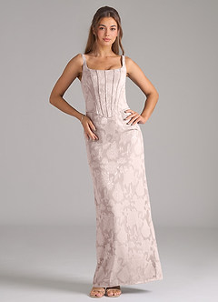 Azazie Kenna Bridesmaid Dresses Blushing Pink Sheath Side Slit Floral Burnout Dress image3