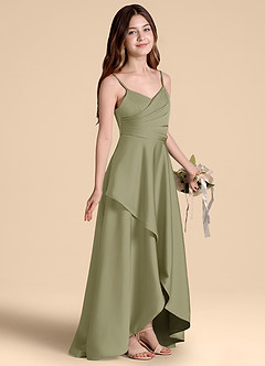 Azazie Prisha Junior Vestido de Pistacho de Satén Elástico de Corte en A con Plisado image1