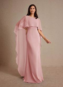 Azazie Milfred Mother of the Bride Dresses Powder Pink Sheath Boatneck Stretch Satin Dress image3