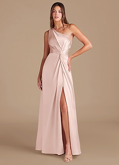 Azazie Brooke Brautjungfernkleider A-Linie One-Shoulder Metallischer Satin Kleid Zartrosa image1