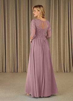 Azazie Mirielle Abiti per la Madre della Sposa Abito A-Line in Chiffon in Pizzo con Scollo a U Rosa Polverosa image4