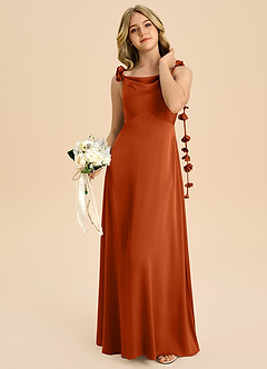 Azazie Gumdrop Junior Burnt Orange Empire Pleated Stretch Satin Dress image2