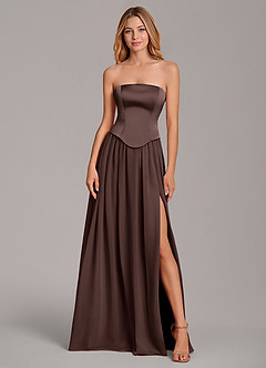 Azazie Cadence Suknie dla druhen Linia A Gorset Satyna elastyczna Do ziemi Sukienka image5