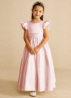 Azazie Piglette Blumenmädchenkleider A-Linie Schleifen Matte Satin Kleid Zartrosa image4