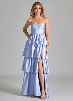 Azazie Faye Bridesmaid Dresses Ice A-Line Ruched Stretch Satin Dress image3