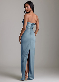 Azazie Jasmyn Bridesmaid Dresses Dusty Blue Sheath Strapless Stretch Satin Dress image5
