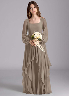 Azazie Clara Junior Vestido de Gris Pardo de Gasa de Corte en A con Blusón image7