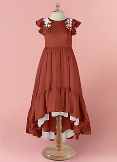 Barbie ♥ Azazie vestidos de niña de las flores Vestido de Terracota de Satén Elástico de Corte En A con Encaje image7