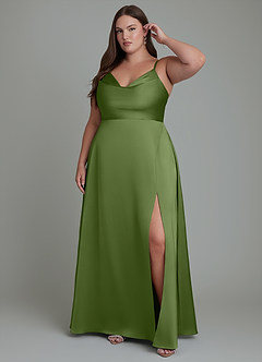 Azazie Sarella Robes de demoiselle d'honneur Robe Trapèze en Satin extensible Plissé Genévrier image6