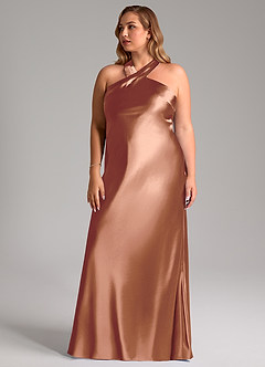 Azazie Doretta Kleider zum Anprobieren zu Hause Meerjungfrau-Linie Schleifen Metallischer Satin Kleid Espresso image12