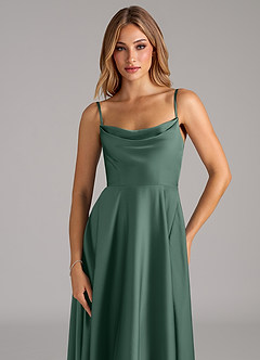 Azazie Elle Bridesmaid Dresses Eucalyptus A-Line Pleated Stretch Satin Dress image2