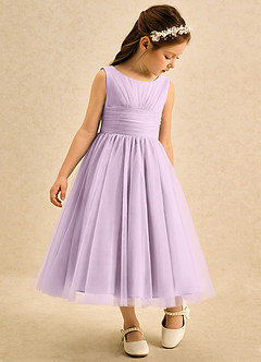 Azazie Macaron Robe Demoiselle D'honneur Fillette Robe Trapèze en Tulle Plissée Frostiges Flieder image1