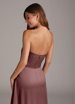 Azazie Wren Bridesmaid Dresses Vintage Mauve A-Line Strapless Stretch Satin Convertible Dress image4