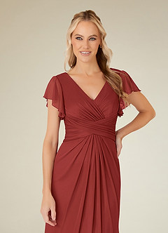 Azazie Vera Mother of the Bride Dresses Rust A-Line V-Neck Pleated Mesh Dress image5