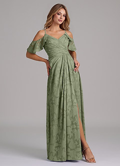 Azazie Dakota Bridesmaid Dresses Pistachio A-Line Off the Shoulder Floral Burnout Dress image5