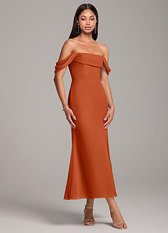 Azazie Saige Bridesmaid Dresses Burnt Orange Sheath Off the Shoulder Chiffon Convertible Dress image4