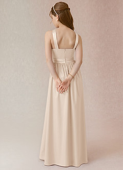Azazie Jiya Junior White Alabaster A-Line Pleated Stretch Satin Dress image2