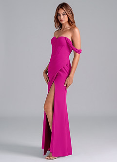 Azazie Asha Jurken voor bruidsmeisjes Converteerbaar Jurk van Chiffon met Kolom Off the Shoulder Fuchsia image4