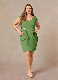 Azazie Nola Mère de la mariée Robes Robe Fourreau en Mousseline de soie Col en V Plissé Basilic image6