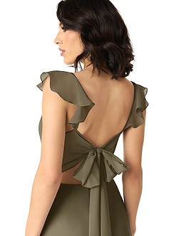 Azazie Everett Bridesmaid Dresses Willow Green A-Line V-neck Ruched Chiffon Dress image5