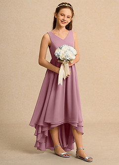 Azazie Kitten Girls Formal Blomsterpigekjoler A-Line Chiffon Asymmetrisk Kjole image3