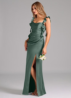 Azazie Jessamine Bridesmaid Dresses Sea Moss A-Line Corset Stretch Satin Dress image5