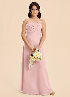 Azazie Rory Junior Vestido de Rosa Empolvado de Gasa de Corte en A con Plisado image1