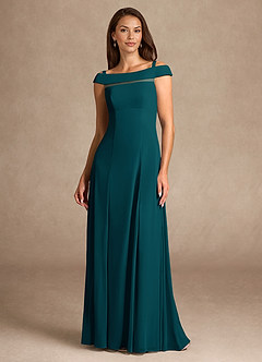 Azazie Ewa Mother of the Bride Dresses Pine A-Line Off the Shoulder Mesh Dress image5