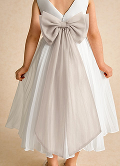Azazie Margot Flower Girl Dresses Ivory Frost A-Line Pleated Chiffon Dress image8