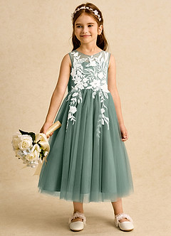 Azazie Sundae Flower Girl Dresses Eucalyptus Ball-Gown Lace Dress image3
