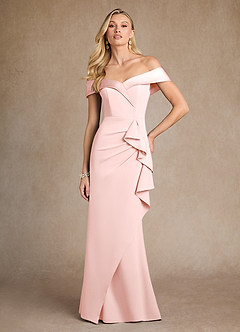 Azazie Laredo Mother of the Bride Dresses Blushing Pink Mermaid Off the Shoulder Stretch Crepe Dress image4