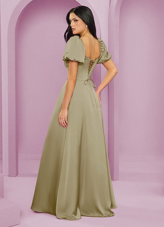Barbie ♥ Azazie Bridesmaid Dresses Moss Green A-Line Ruched Stretch Satin Dress image2