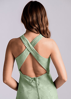 Azazie Evadne Final Sale Dusty Sage Sheath Pleated Floral Burnout Dress image5