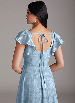 Azazie Bondi Bridesmaid Dresses Sky Blue A-Line Ruched Floral Burnout Dress image2