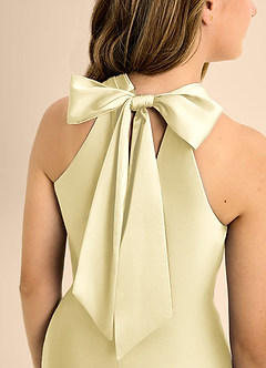 Azazie Doretta Junior A-Linie Plissee Stretch-Satin Kleid Zitronensorbet image8